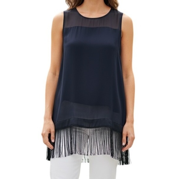 J. Crew Tops - J. CREW Dark  Navy  Sleeveless Tunic Top‎  Fringe  Hem EUC Medium